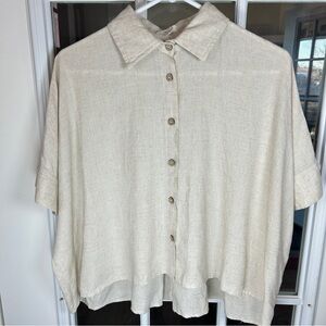 Easel Beige Button-Down Linen Shirt Oversized‎ Boxy Size Medium